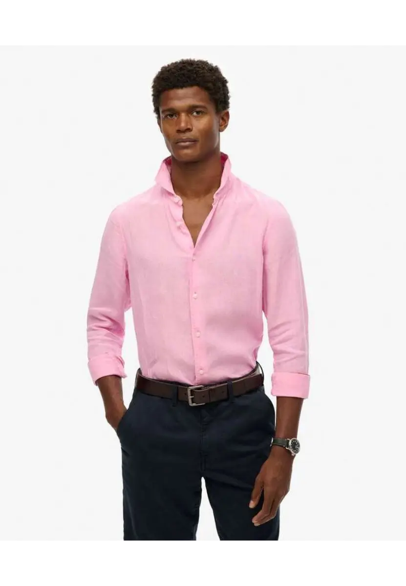 Superdry Μακρυμάνικο Πουκάμισο Vacation Linen M4010995A ΡΟΖ